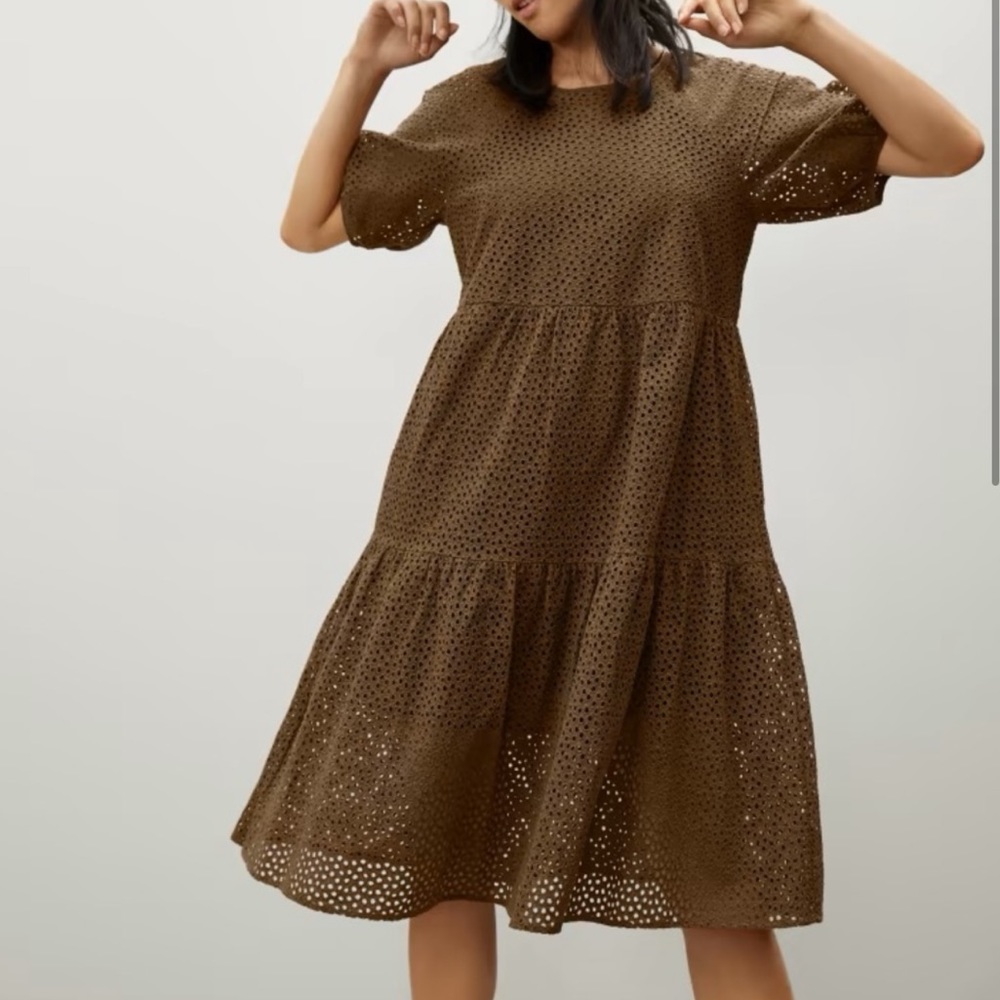 Everlane Brown Eyelet Midi Dress